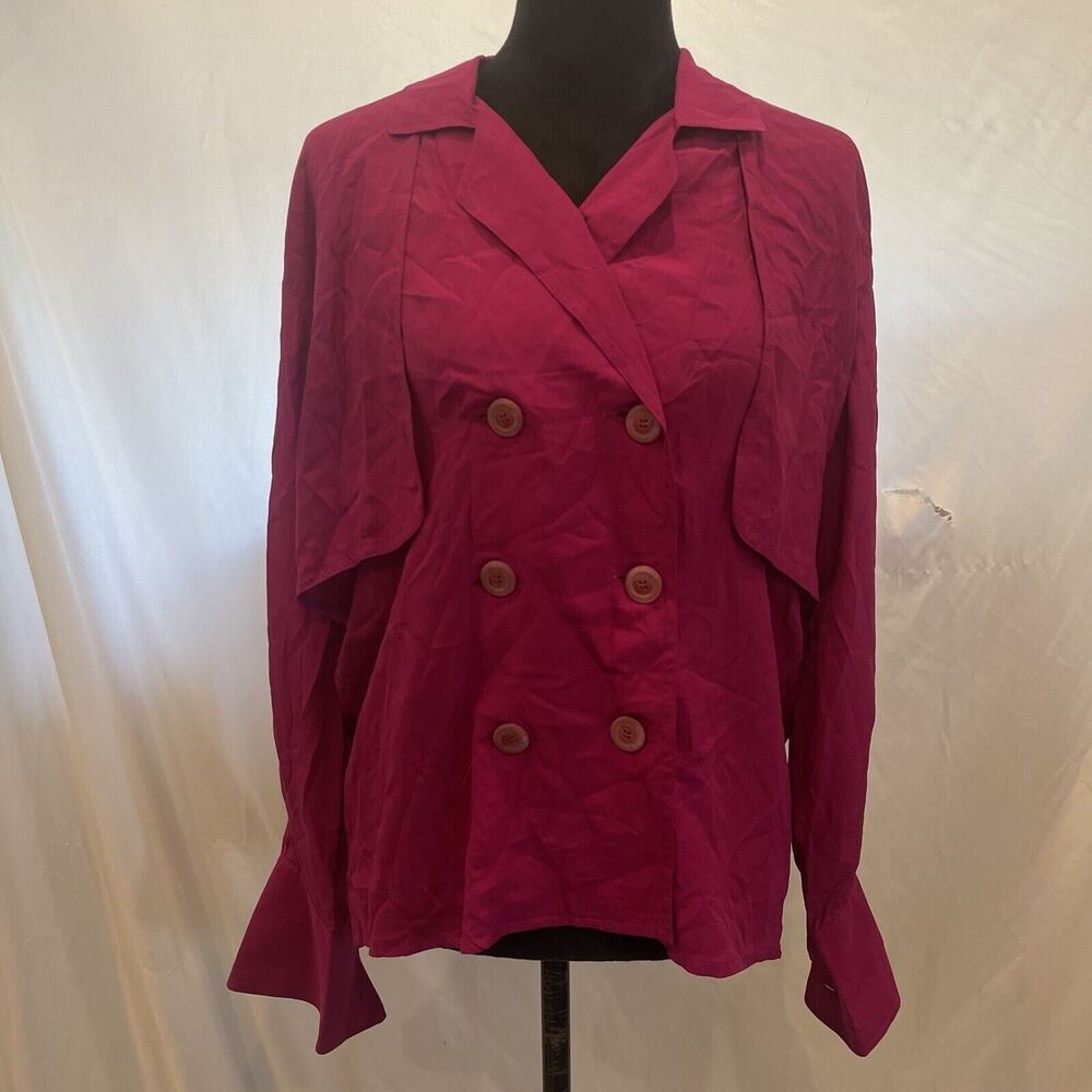 Vintage Silk blouse YL Studio fuschia pink Mock Jacket double breasted